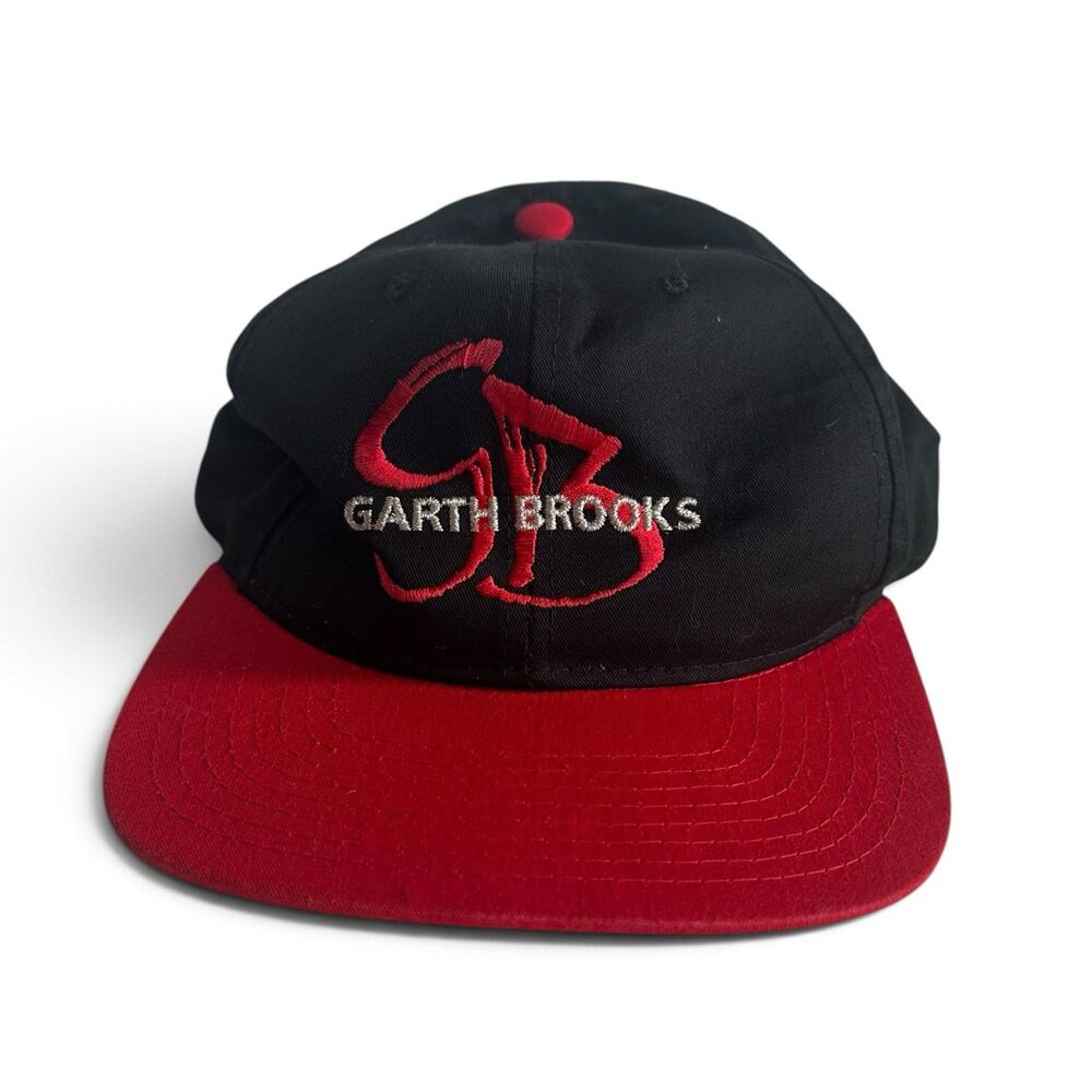 Deadstock Vintage Garth Brooks GB Logo Black Red Snapback Hat 90s Country Merch